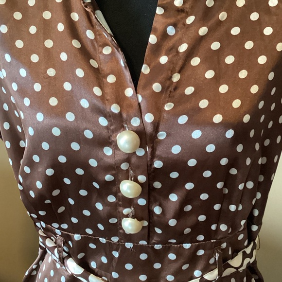 Amanda Lane Chocolate Brown Polka Dot Midi Dress Size 10 - Picture 3 of 6
